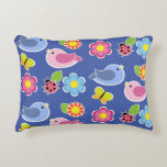 Birds, Butterflies and Ladybugs Flower Garden Blue Decorative Cushion<br><div class="desc">Cute flowers and insects pattern on custom background colour.</div>