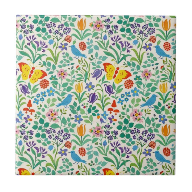 Birds, Butterflies & Wildflowers Pattern Tile (Front)