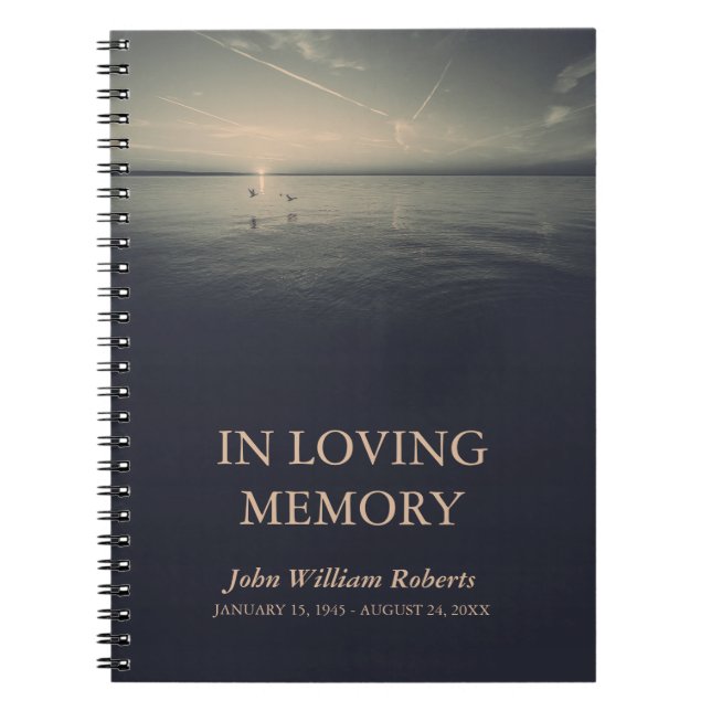 Birds by Ocean Sunrise In Loving Memory Guestbook Spiral Notebook (Front)