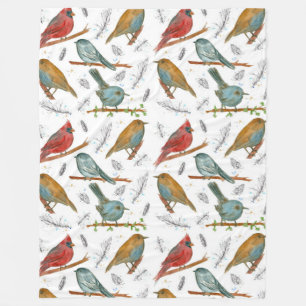 Birds Cardinal Bluebird Chickadee Fleece Blanket