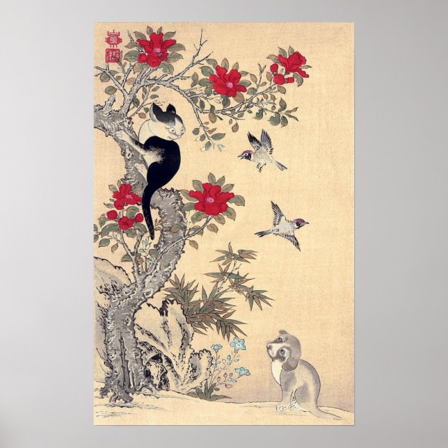 Birds, Cat and Dog, Itō Jakuchū Poster (Front)