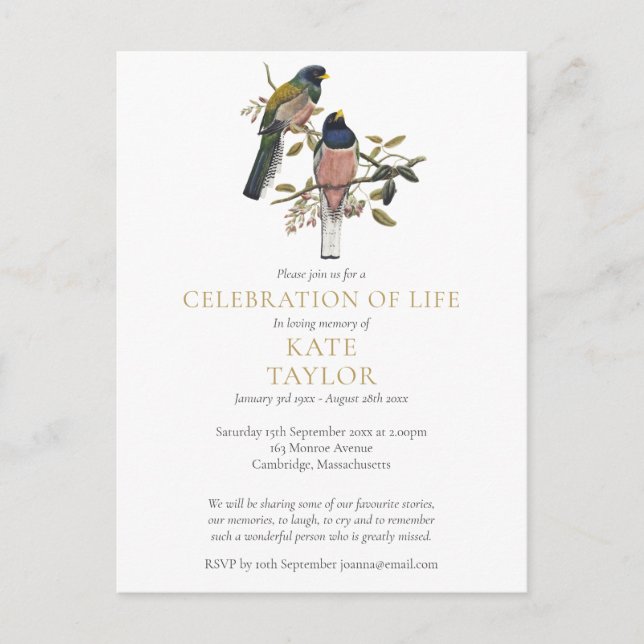 Birds Celebration of Life Funeral Invitation (Front)