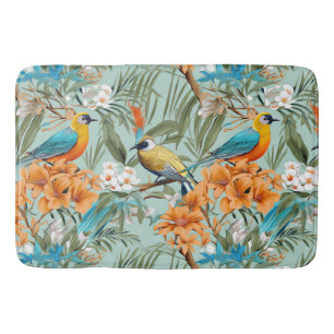 Birds Chinoiserie Mint Orange Bath Mat