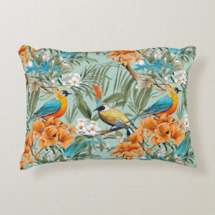 Birds Chinoiserie Mint Orange Decorative Cushion