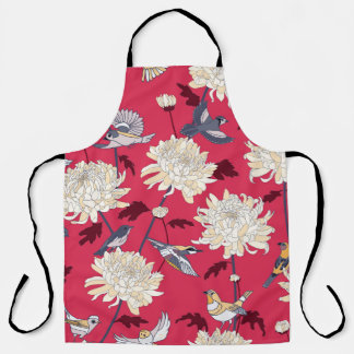 Birds & Chrysanthemums: Floral Vintage Apron