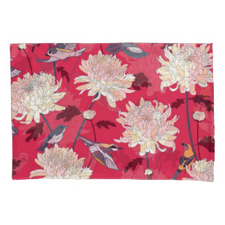 Birds & Chrysanthemums: Floral Vintage Pillowcase