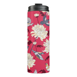 Birds & Chrysanthemums: Floral Vintage Thermal Tumbler