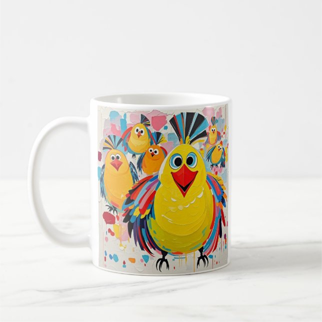 Birds colourful art abstract fat giant cute funny  coffee mug (Left)