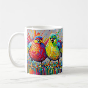 Birds colourful art abstract fat giant cute funny coffee mug