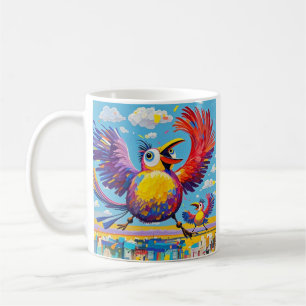 Birds colourful art abstract fat giant cute funny coffee mug
