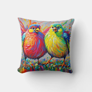 Birds colourful art abstract fat giant cute funny cushion