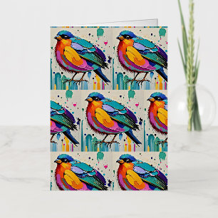 Birds colourful art abstract fat giant cute funny foil greeting card