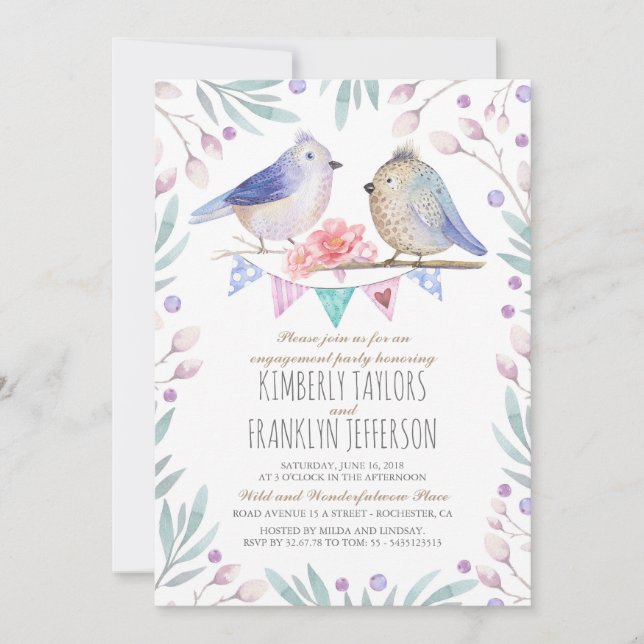 Birds Couple Cute Engagement Party Invitation (Front)