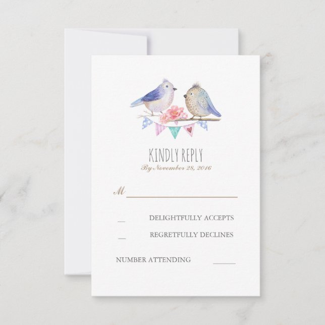 birds couple rustic woodland wedding rsvp (Front)