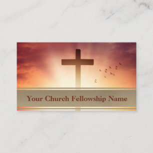 Birds Cross Orange Sunset Sky Church Pastor Business Card