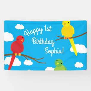 Birds Cute Colourful Spring 1st Birthday Banner