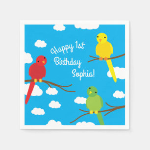 Birds Cute Colourful Spring 1st Birthday Napkin