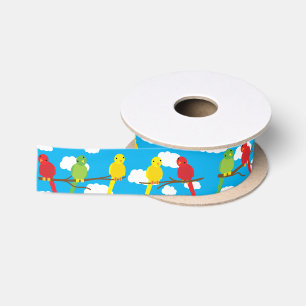Birds Cute Colourful Spring 1st Birthday Satin Ribbon