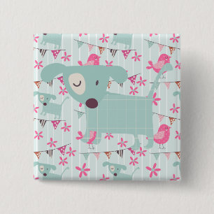 Birds, Dogs, Banners, Flowers 15 Cm Square Badge