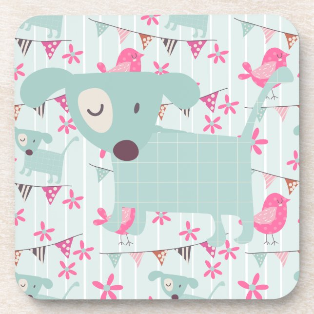 Birds, Dogs, Banners, Flowers Coaster (Front)
