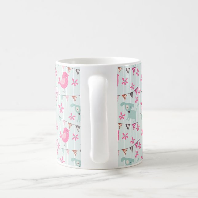 Birds, Dogs, Banners, Flowers Coffee Mug (Handle)