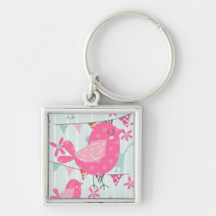Birds, Dogs, Banners, Flowers Key Ring