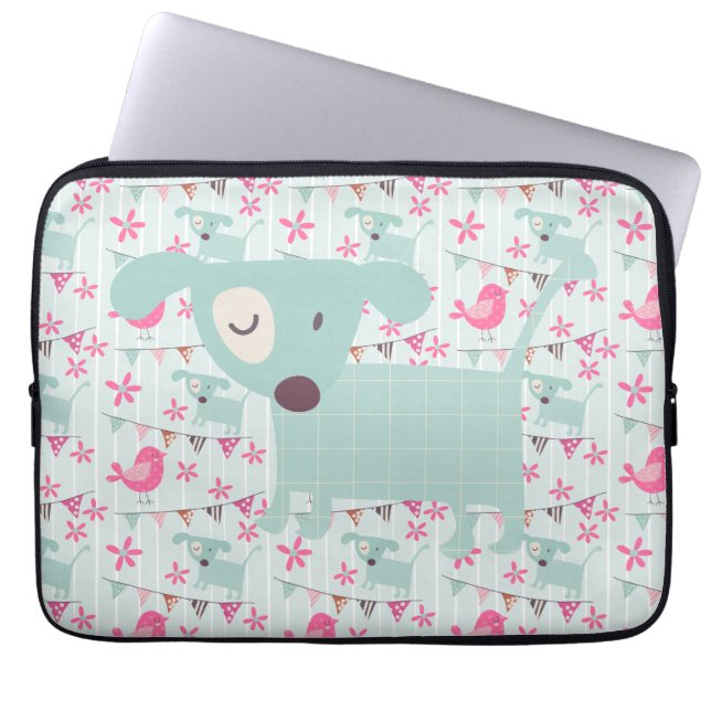 Birds, Dogs, Banners, Flowers Laptop Sleeve (Front)