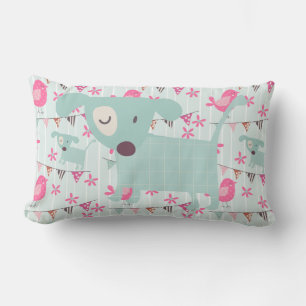 Birds, Dogs, Banners, Flowers Lumbar Cushion