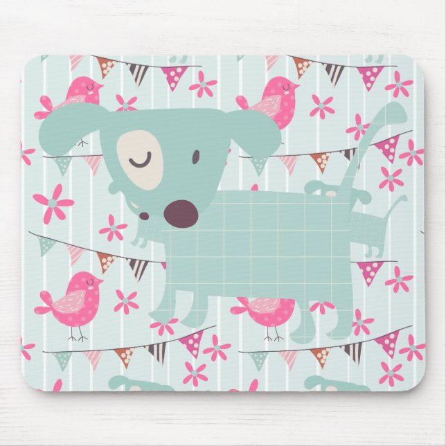 Birds, Dogs, Banners, Flowers Mouse Pad (Front)