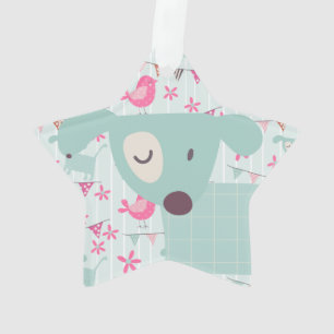 Birds, Dogs, Banners, Flowers Ornament