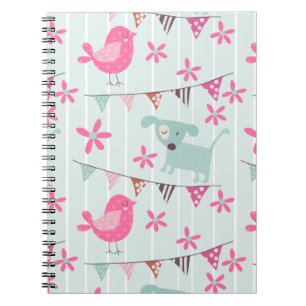 Birds, Dogs, Banners, Flowers Spiral Notebook