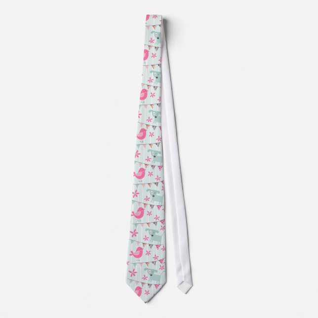 Birds, Dogs, Banners, Flowers Tie (Front)
