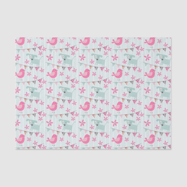 Birds, Dogs, Banners, Flowers Tissue Paper (Front)