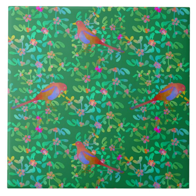 Birds Doing Brunch at Misty Forest Tile (Front)