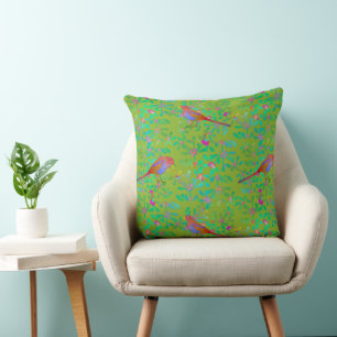 Birds Doing Brunch in Spring Cushion