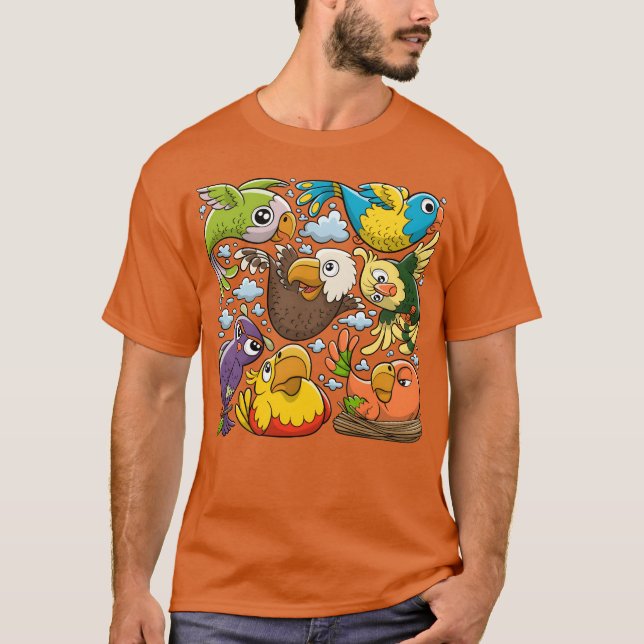 Birds Doodles Hand Drawn friends T-Shirt (Front)