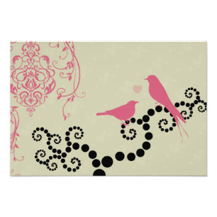 Birds, Dots, Heart, Branches, Swirls - Black Pink Photo Print
