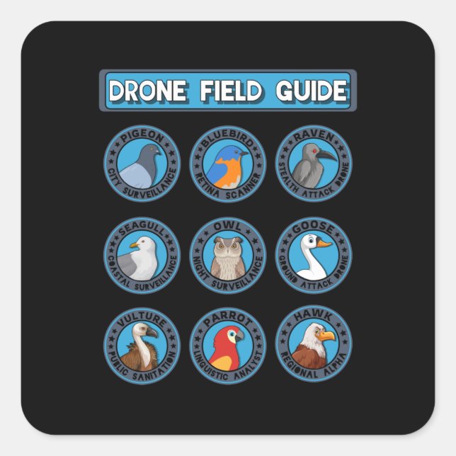 Birds Drone Field Guide Funny Conspiracy Birds Are Square Sticker (Front)