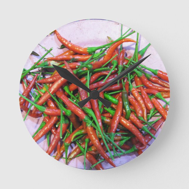 Bird's Eye Chilli Peppers Round Clock (Front)