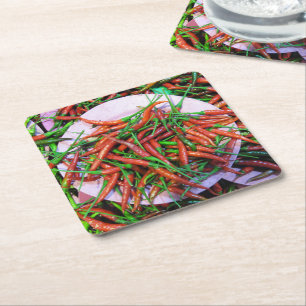 Bird's Eye Chilli Peppers Square Paper Coaster