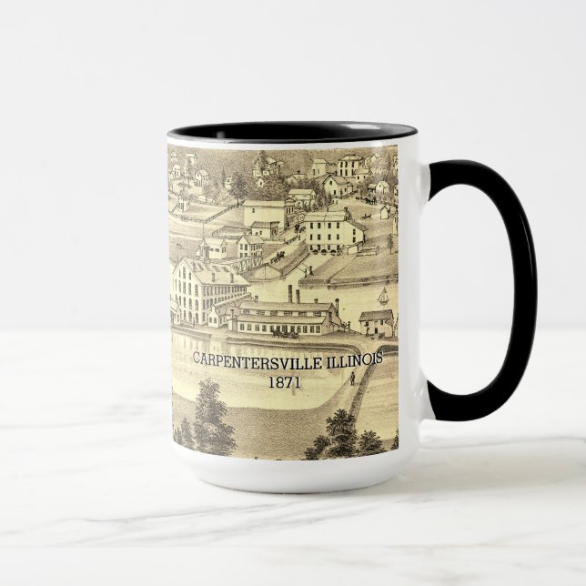 Birds Eye View Carpentersville Illinois 1871 Litho Mug (Right)