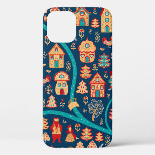Bird's eye view. Houses,forest,dwarves,bears,foxes iPhone 12 Case
