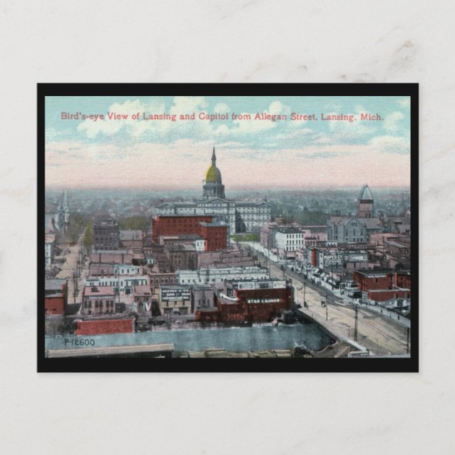 Bird's Eye View, Lansing, MI c1915 Vintage Postcard (Front)
