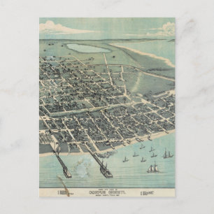 Bird's Eye View Map of Corpus Christi Texas 1887 Postcard