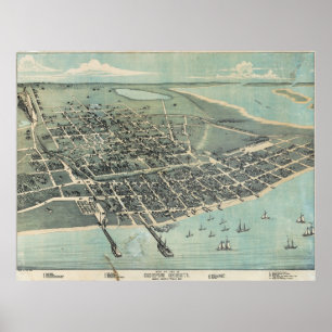 Bird's Eye View Map of Corpus Christi Texas 1887 Poster
