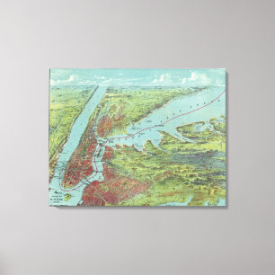 Birds Eye View Map Of New York And Vicinity Canvas Print