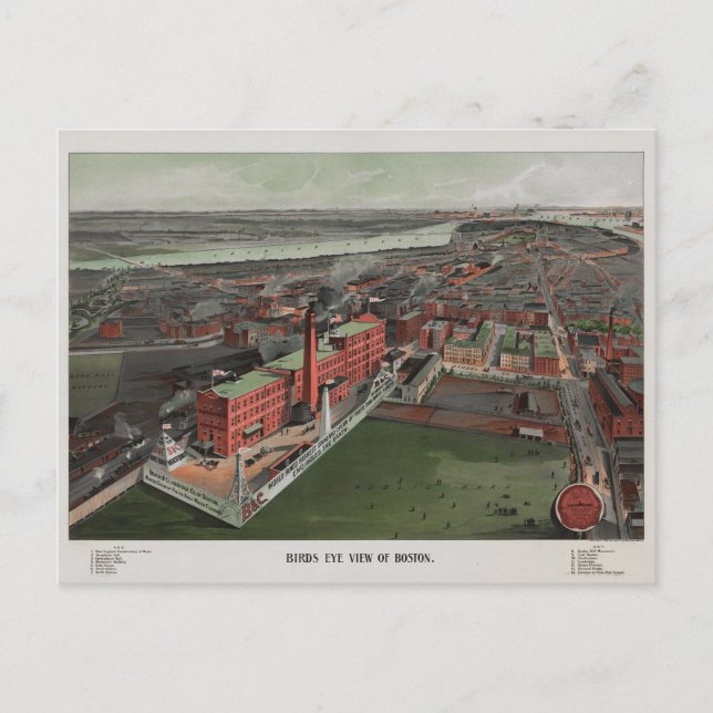 Birds Eye View of Boston Postcard (Front)