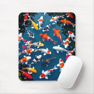 Bird's Eye View of Colourful Koi Fish Pond Mouse Pad