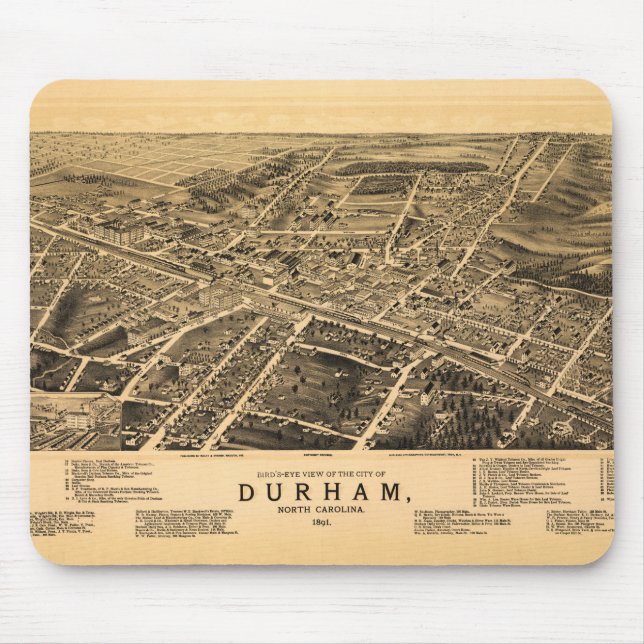 Bird's-eye view of Durham, North Carolina (1891) Mouse Pad (Front)