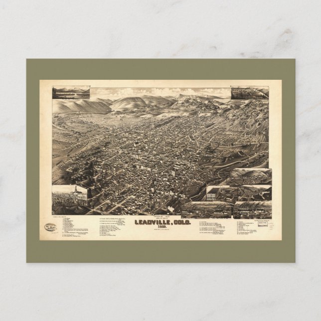 Bird's Eye View of Leadville, Colorado (1882) Postcard (Front)